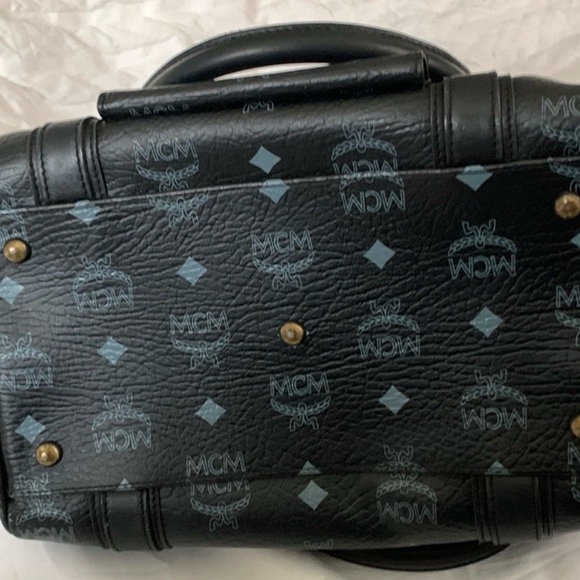 MCM Black Leather Vintage Studded Logo Motifs Boston Bag MCM  MCM Black speedy
